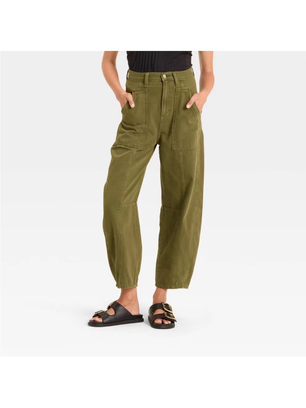 Olive Army Green High-Rise Utility Barrel Pants Universal Thread NEW 0 Crop 2026